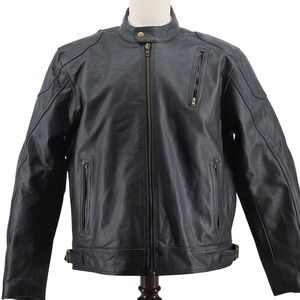 HWK Motorsports Jacket Mens 2XL Black Leather Motorcycle Lined Pockets